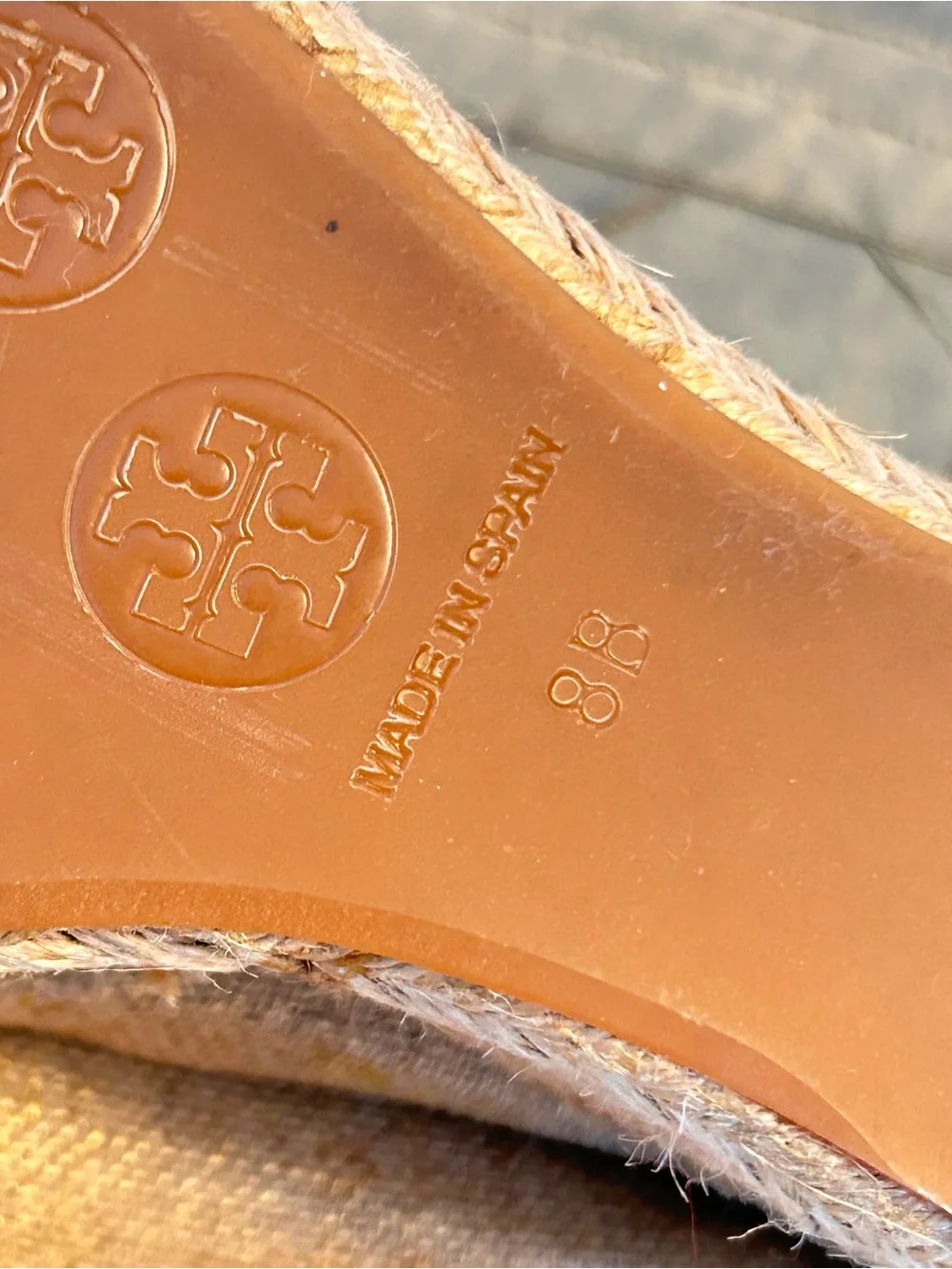 Tory Burch Filipa Gold Shimmer Beige Espadrille Wedge Peep-Toe Size 8